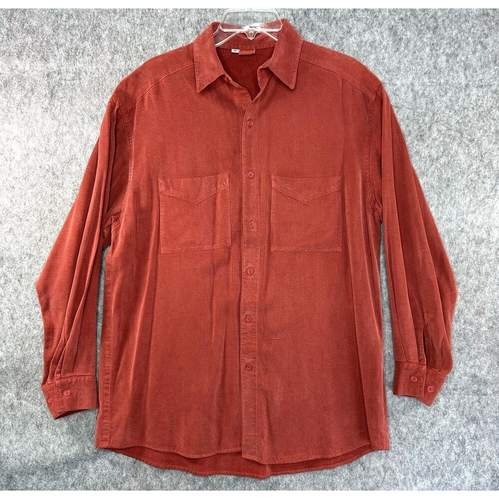 Vtg Tianello Shirt Men’s Small Red Long Sleeve Tencel Baggy Made in USA